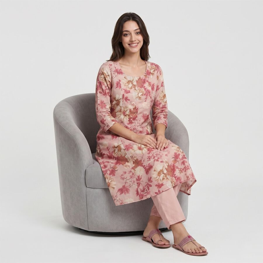 Women's Pink Floral Printed Ethnic Set, गुलाबी, large