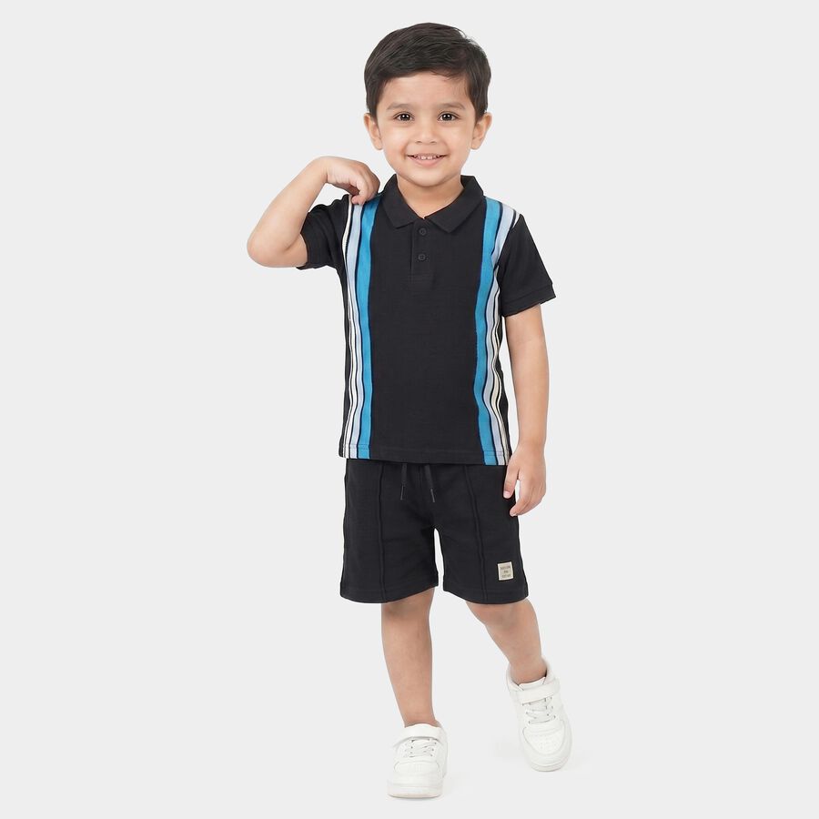 Boys Navy Blue Polo Neck Striped Baba Suit, Navy Blue, large