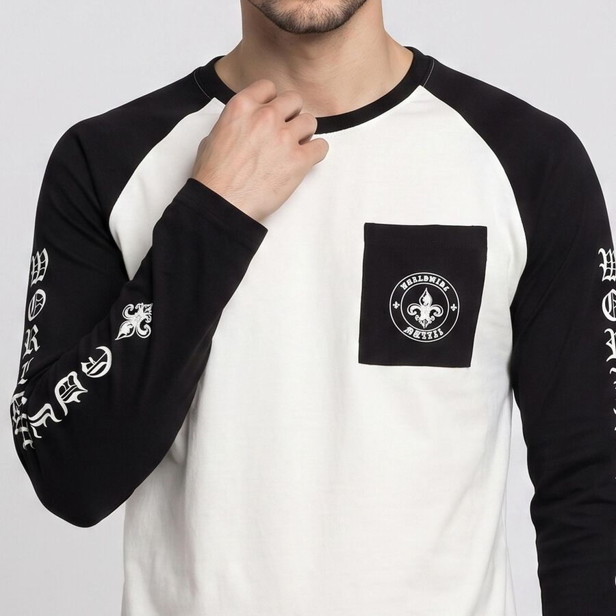 Men's White Crew Neck Raglan T-Shirt, White, large