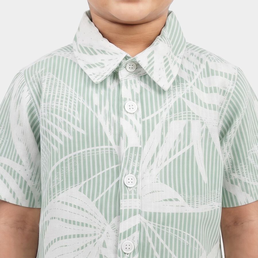 Boys Mint Green Cotton Floral Collar Shirt, Light Green, large