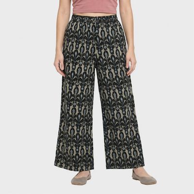 Ladies' Cream Regular Fit Printed Palazzos