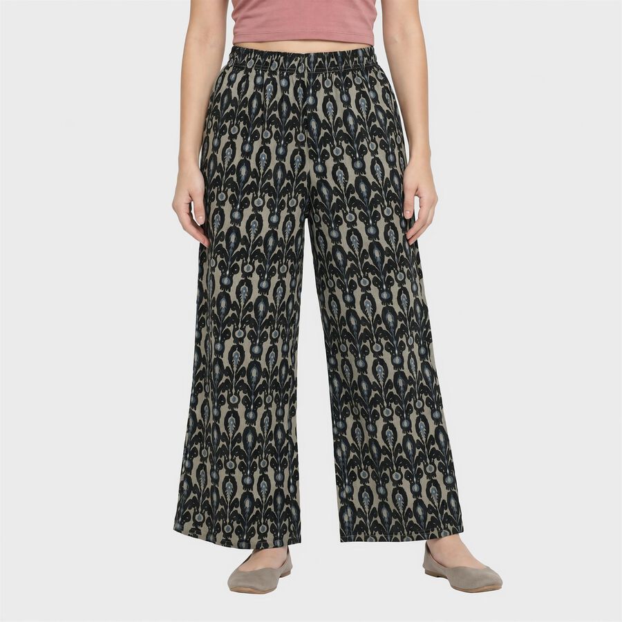 Ladies' Cream Regular Fit Printed Palazzos, Off White, large