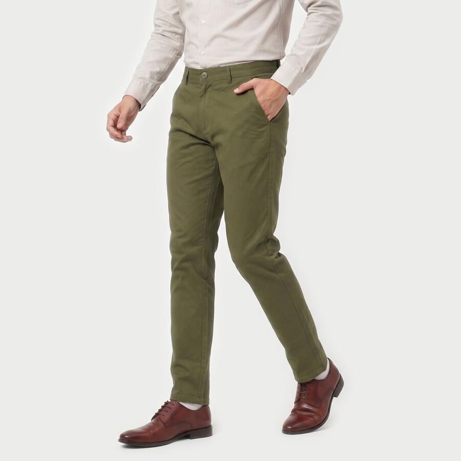 Men's Slim Fit Casual Trousers, ओलिव, large