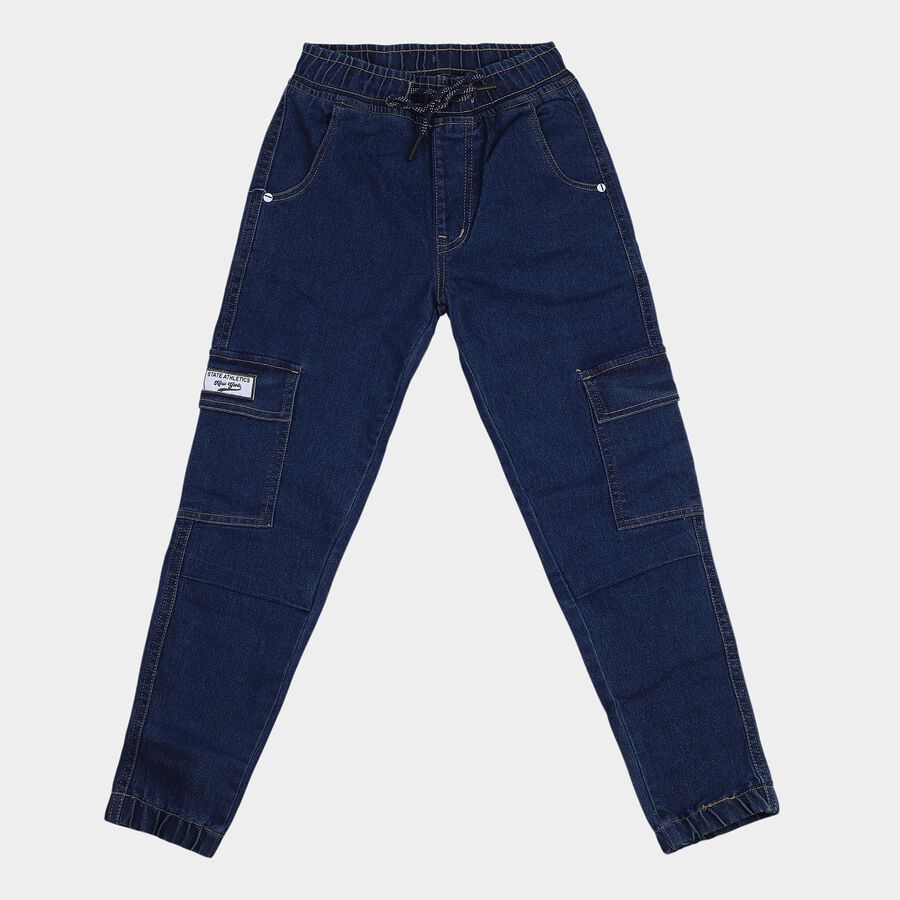 Boys' Light Blue Slim Fit Washed Jeans, मध्यम नीला, large