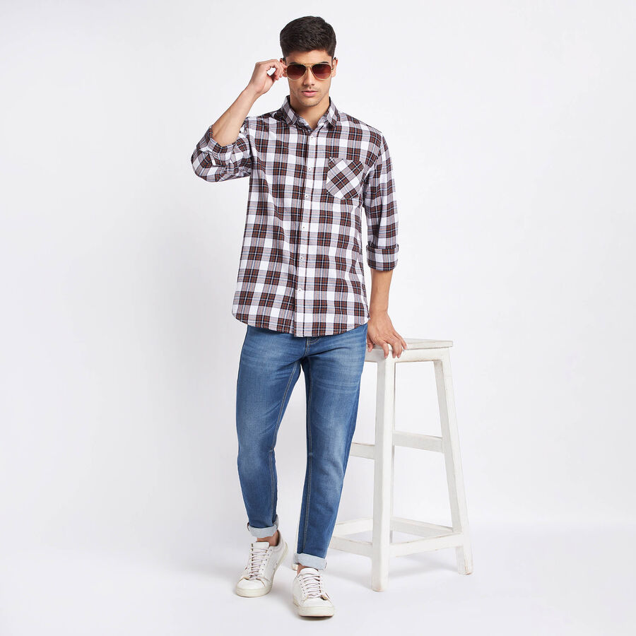 Cotton Checks Casual Shirt, Brown, large image number null