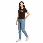 Women's Wine Cotton Blend Round Neck Regular T-Shirt, वाइन, small
