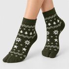 Women's Olive Green Regular Fit Printed Pack of 1 Socks, Dark Green, small