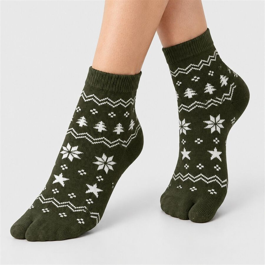 Women's Olive Green Regular Fit Printed Pack of 1 Socks, Dark Green, large