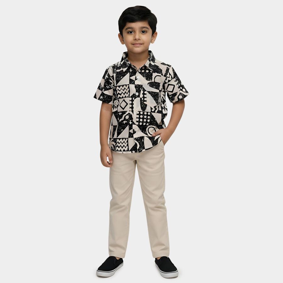 Boys' White Cotton Half Sleeve Classic Collar Casual Shirt, Charcoal, large