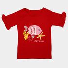 Girls Red Cotton Round Neck Regular T-Shirt, Red, small