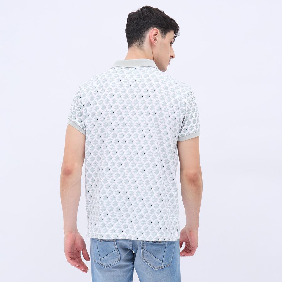 Men's Light Grey Cotton Polo Collar Printed T-Shirt, Light Grey, large image number null