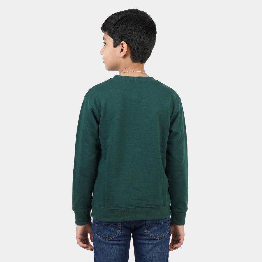 Boys' Green Crew Neck Pullover Sweatshirt, गहरा हरा, large