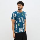 Men's Deep Teal Cotton Round Neck Graphic T-Shirt, गहरा नीला, small