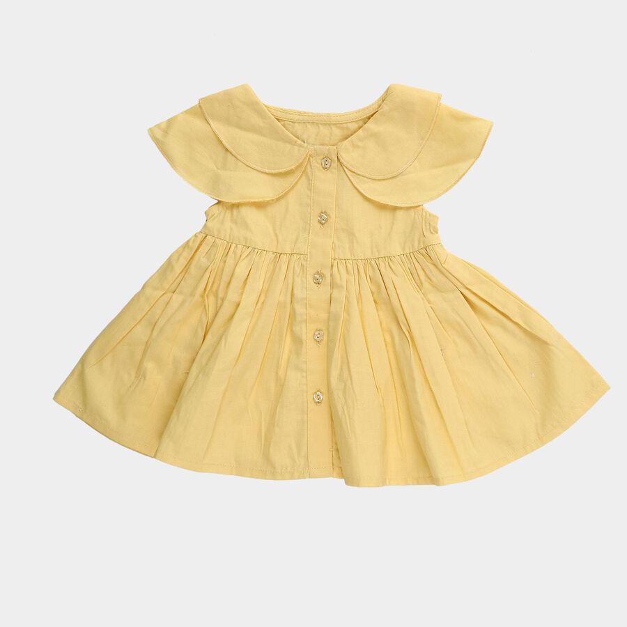 Infants' Light Yellow Cotton Peter Pan Collar Flared Frock, पीला, large