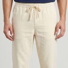 Men's Ecru Melange Slim Fit Drawstring Casual Trousers, Ecru Melange, small