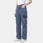 Women's Blue Wide Leg High-Rise Jeans, Mid Blue, small