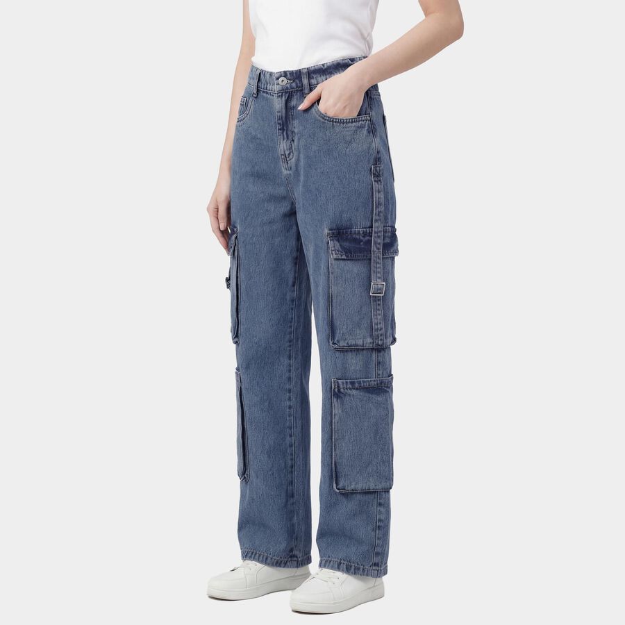 Women's Blue Wide Leg High-Rise Jeans, Mid Blue, large