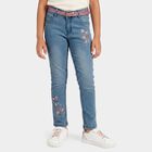 Girls Light Blue Skinny Fit Embroidered Jeans, Light Blue, small