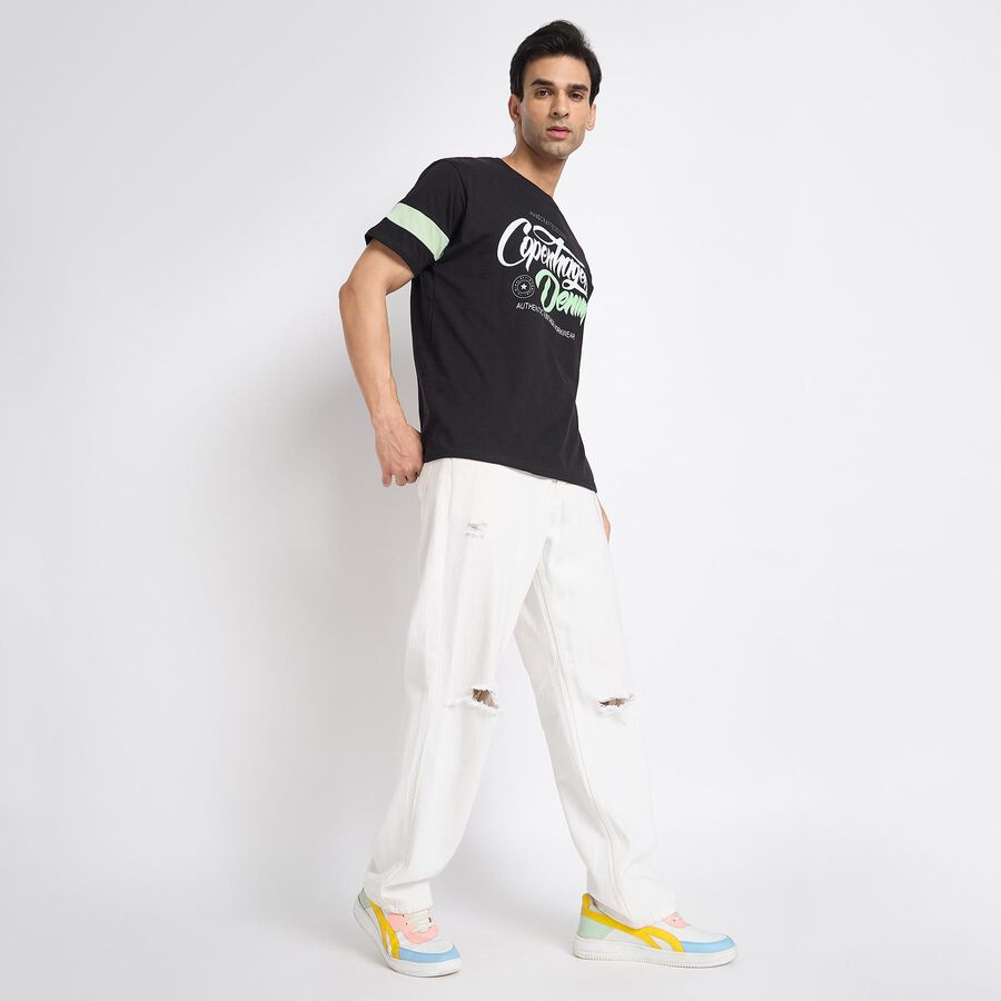 Men's 100% Cotton Round Neck Half Sleeves T-Shirt, Black, large image number null