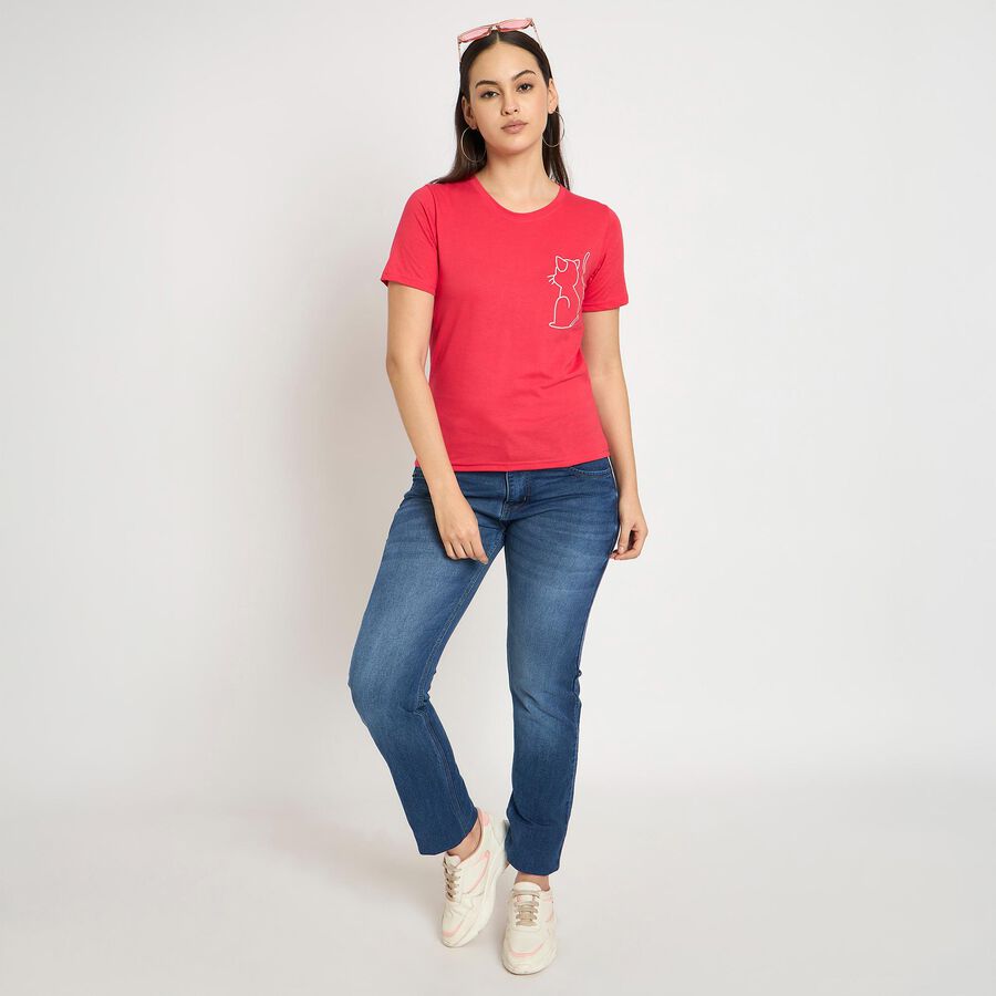 Ladies' Round Neck T-Shirt, मूँगा (कोरल), large image number null