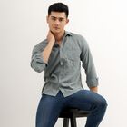 Men's Muted Sage Green Cotton Regular Collar Casual Shirt, Mid Blue, small image number null