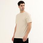 Men's Light Beige Round Neck Casual T-Shirt, Beige, small