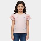 Girls Pink Cotton Round Neck Graphic Printed T-Shirt, हल्का गुलाबी, small