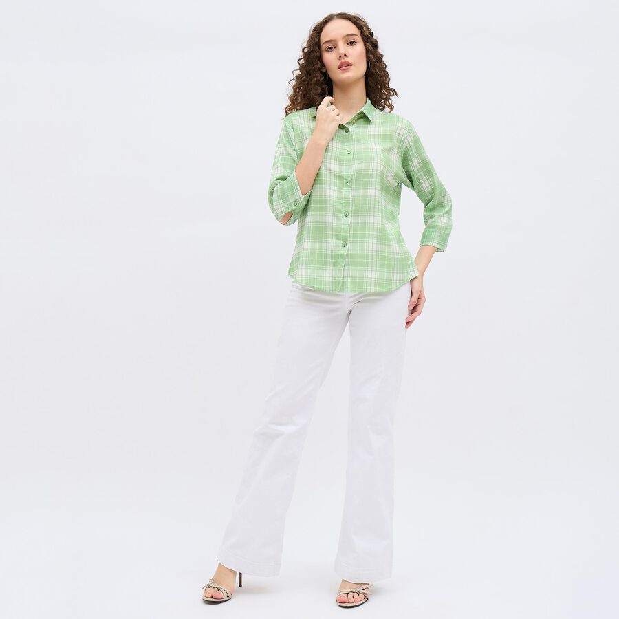 Women's Light Sage Green Checked Classic Shirt, Light Green, large image number null