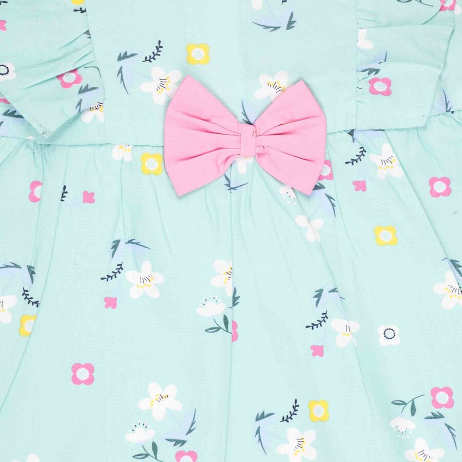 Girls Printed Frock, Light Green, large image number null