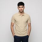Men's Beige Polo Neck Polo T-Shirt, गहरा पीला, small