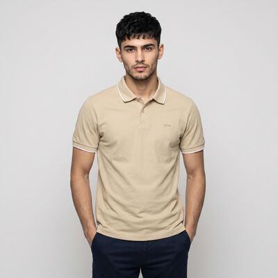 Men's Beige Polo Neck Polo T-Shirt