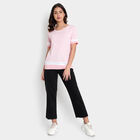 Cotton Stripes Round Neck T-Shirt, Light Pink, small image number null