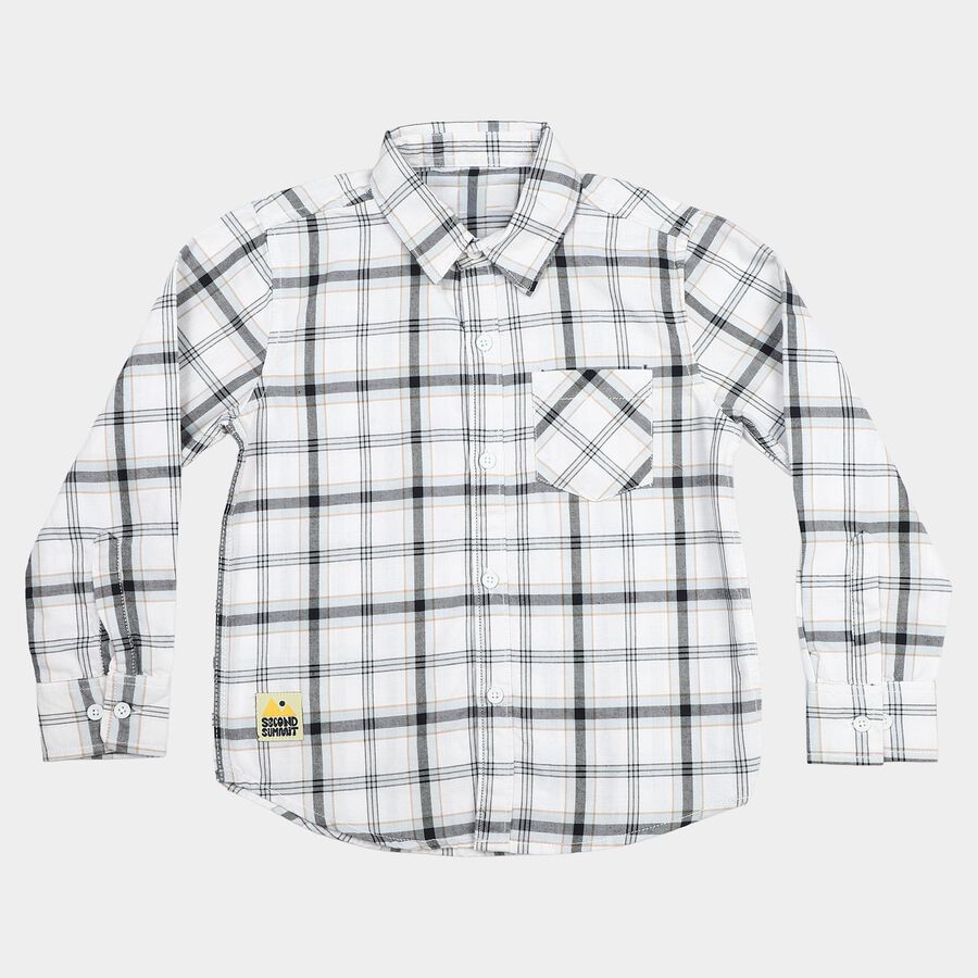 Boys White Cotton Casual Shirt, White, large