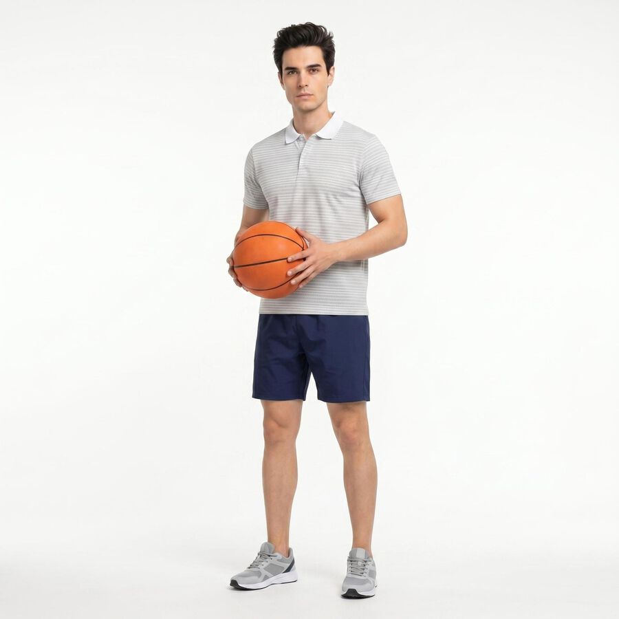 Men's White Polo Neck Striped Regular Drifit T-Shirt, White, large