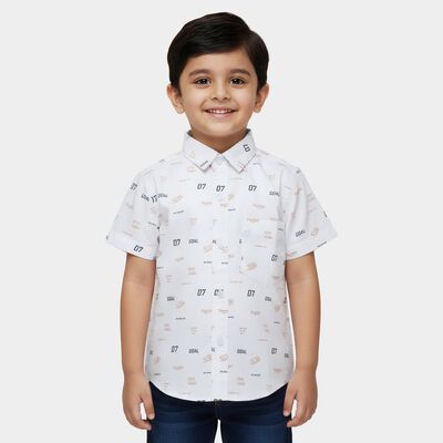 Boys White Cotton Half Sleeve Classic Casual Shirt