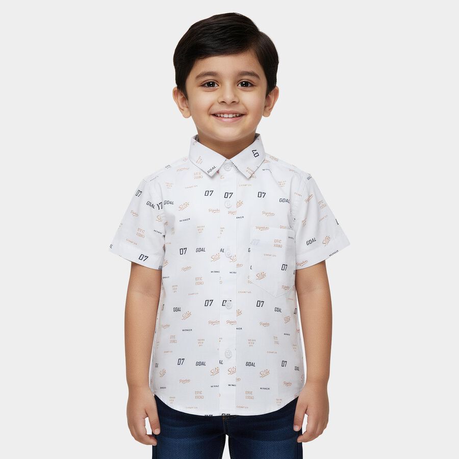 Boys White Cotton Half Sleeve Classic Casual Shirt, Off White, large