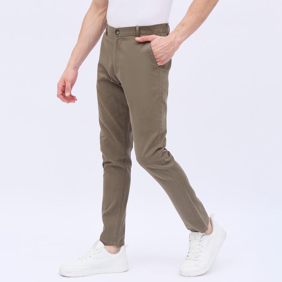 Men's Olive Green Slim Fit Printed Casual Trousers, Olive, large image number null