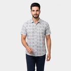 Men's Grey Cotton Spread Collar Shirt, Dark Grey, small