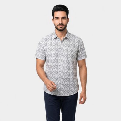 Men's Grey Cotton Spread Collar Shirt