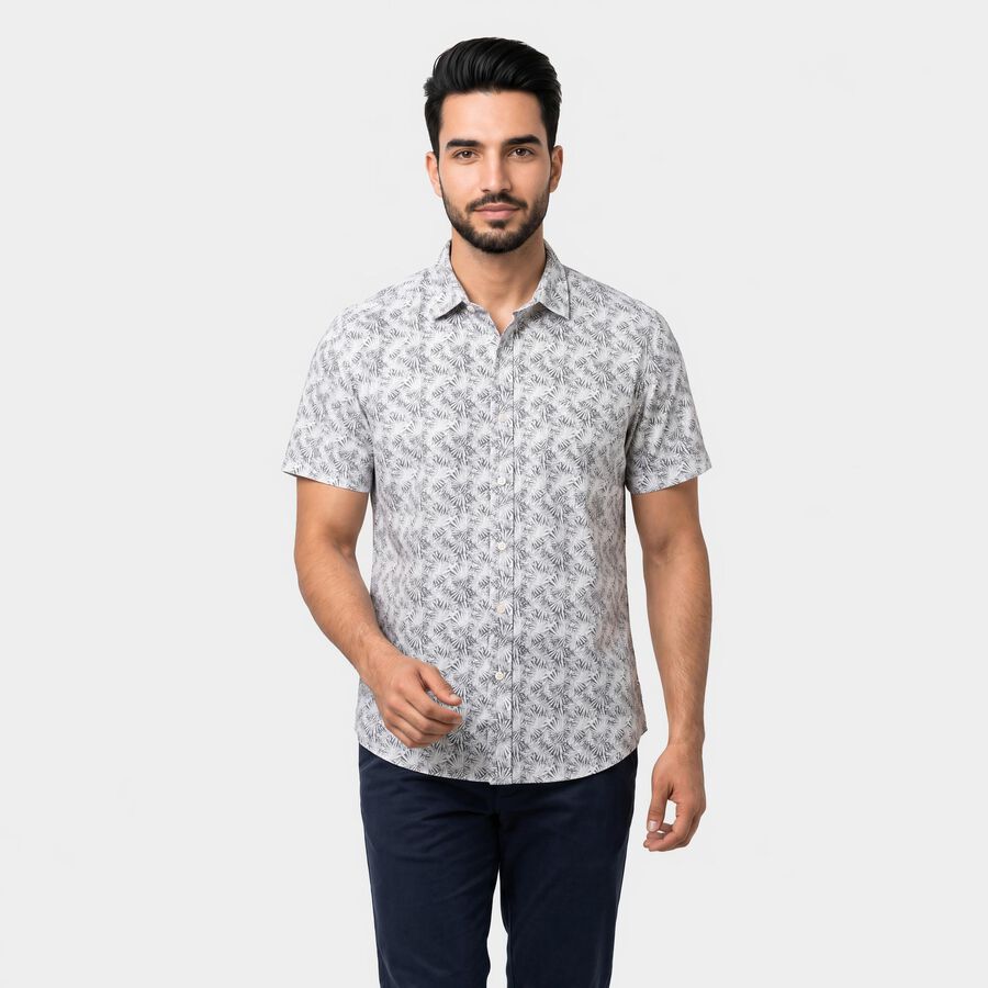 Men's Grey Cotton Spread Collar Shirt, Dark Grey, large
