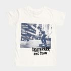 Boys White Cotton Crew Neck Casual T-Shirt, Off White, small image number null