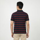 Men's Navy Blue Polo Neck Striped T-Shirt, नेवी ब्लू, small