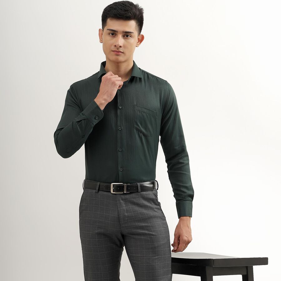 Men's Dark Forest Green Cut Away Collar Formal Shirt, Dark Green, large image number null