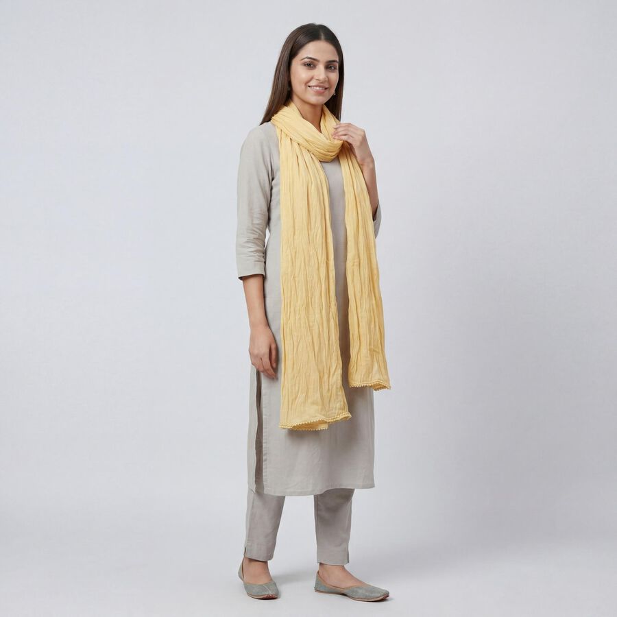 Women's Yellow Solid Dupatta, खाकी, large