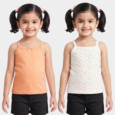 Girls' Peach Cotton Sleeveless Square Neck Vest