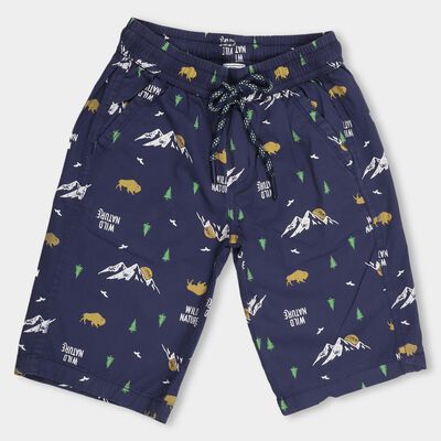 Kids' Navy Blue Relaxed Fit Printed Jamaican Shorts