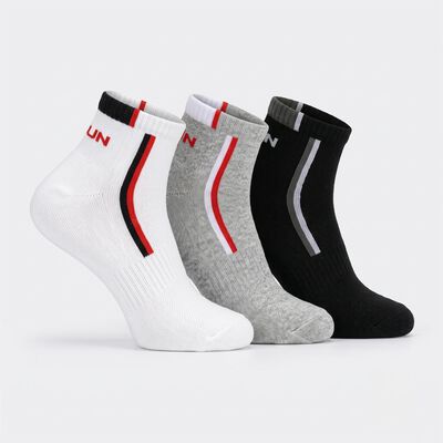 Men's Regular Fit Sporty Striped Pack of 3 Socks ( Black, Grey, White )