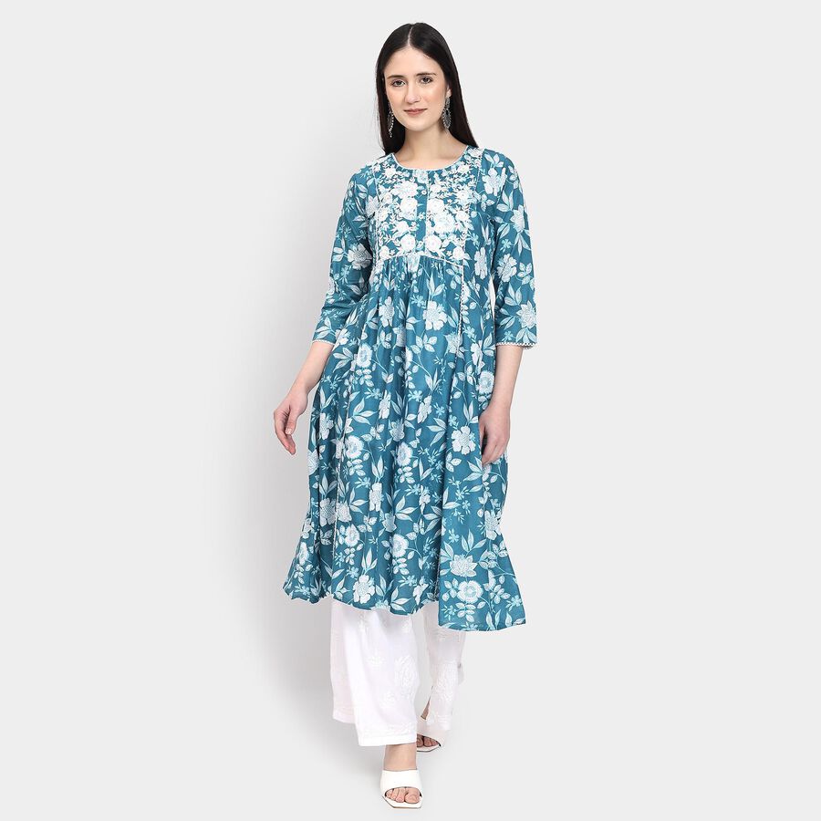 Ladies' 100% Cotton Kurta , Mid Blue, large image number null