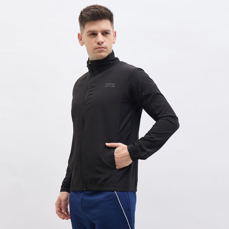 Men's Black High Neck Lightweight Jacket, काला, large image number null