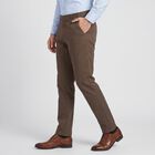 Men's Brown Slim Fit Flat-Front Trousers, Brown, small